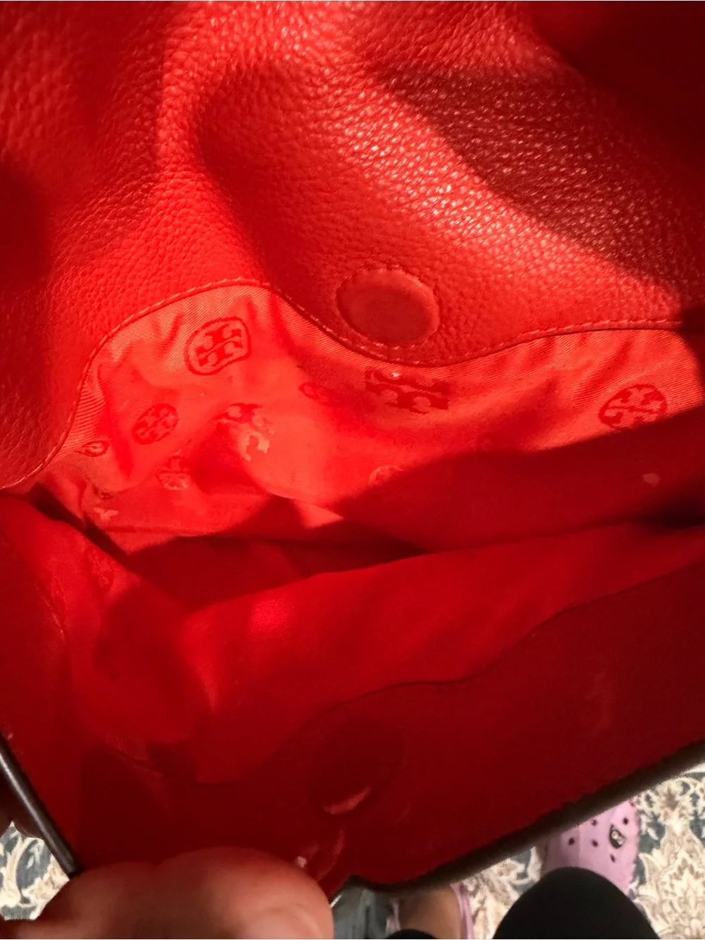 Tory Burch Bright Dark Red Pebbled Leather Tote